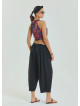Adjustable Waist Black Women's Summer Trousers with Rope Detail 4583